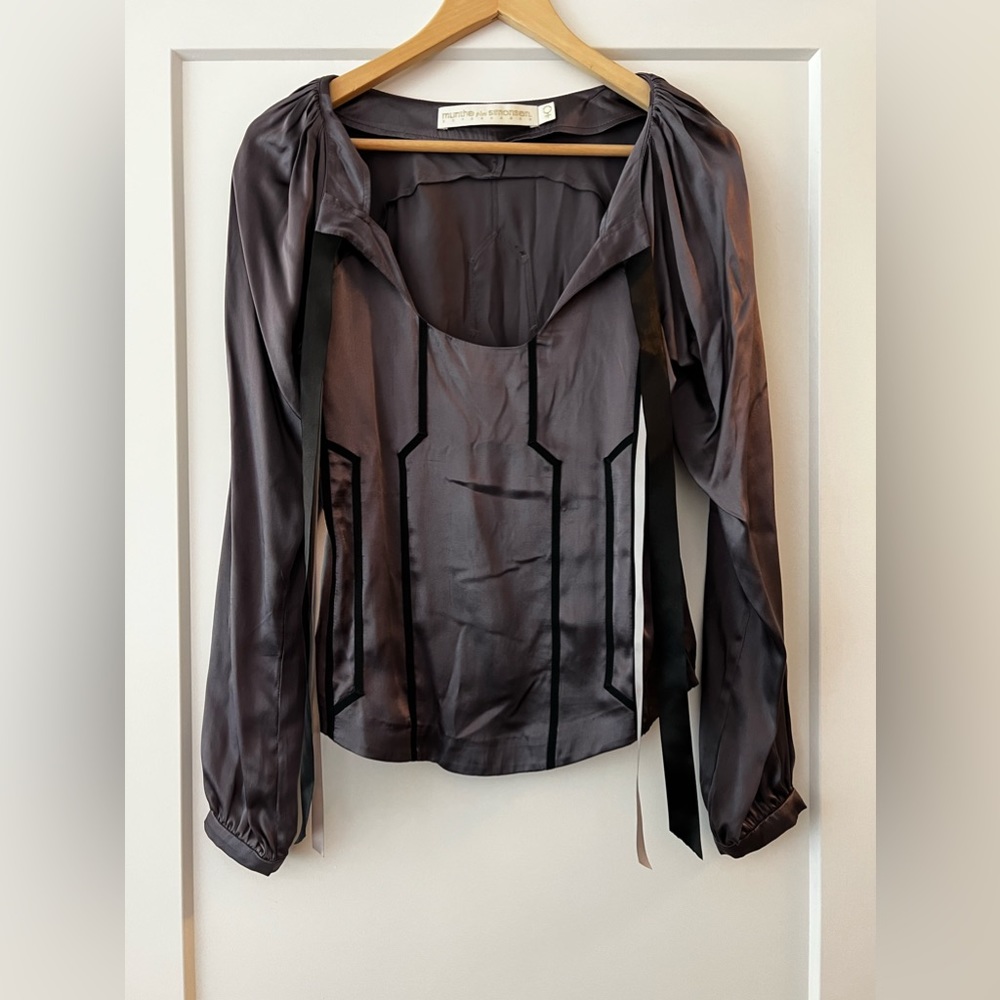 Munthe Plus Simonsen 100% Silk Blouse in Eggplant. Size EU 36/US 6